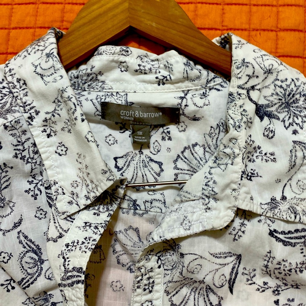 Croft & Barrow Womens floral Top Button Front 3/4 sleeve shirt plus size 3xl